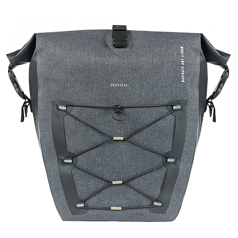 Basil Einzeltasche Navigator Storm MIK Hooks - 25 Liter - Tarpaulin / Polyester - wasserdicht (IPX3) - Rolltop mit Schnalle - Kompressions-Vortasche - verstellbar inkl. Schultergurt - Reflexion - Fahrradtasche