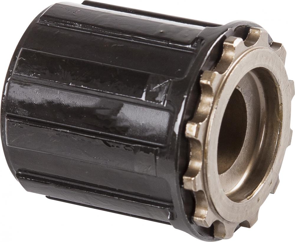 Schwarzer Shimano Freilaufkörper FH-RM30 7-fach für Schraubkranz-Naben, robustes Antriebsteil in der Nahaufnahme.