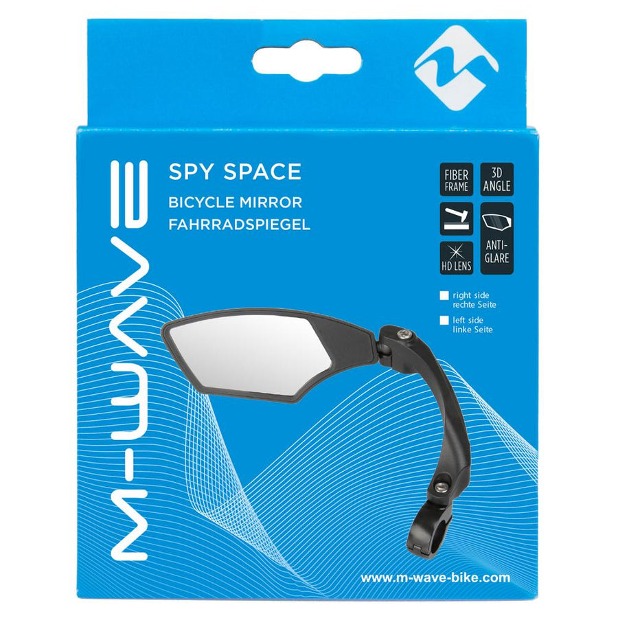 M-Wave Spy Space Fahrradspiegel links, Ø22,2mm, 3D-verstellbar, Echtglas, schwarz, E-Bike geeignet.