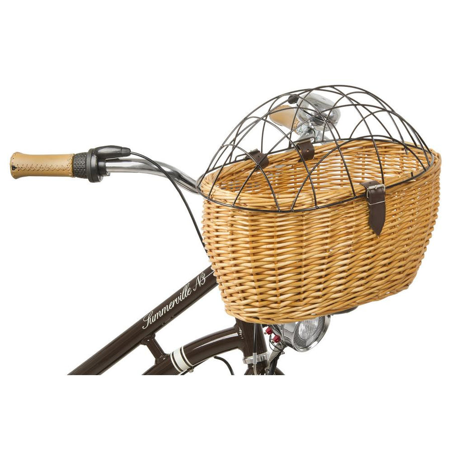 M-WAVE BA Pet Weidenkorb Fahrradkorb für Haustiere mit Schutzgitter am Lenker montiert für Hunde bis 15 kg.
