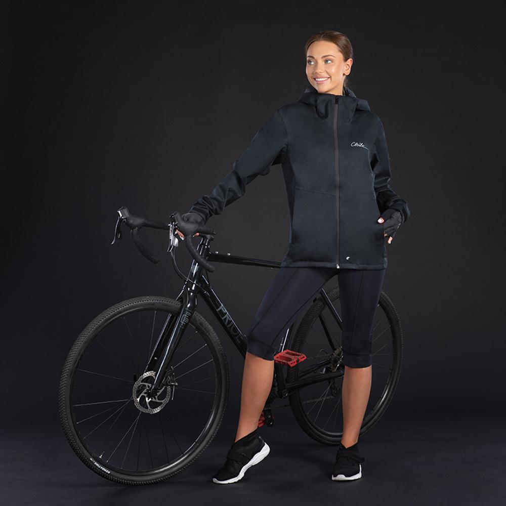 CHIBA Rainjacket Damen - wasserdicht, winddicht, atmungsaktiv, reflektierendes Logo, schwarz, XS