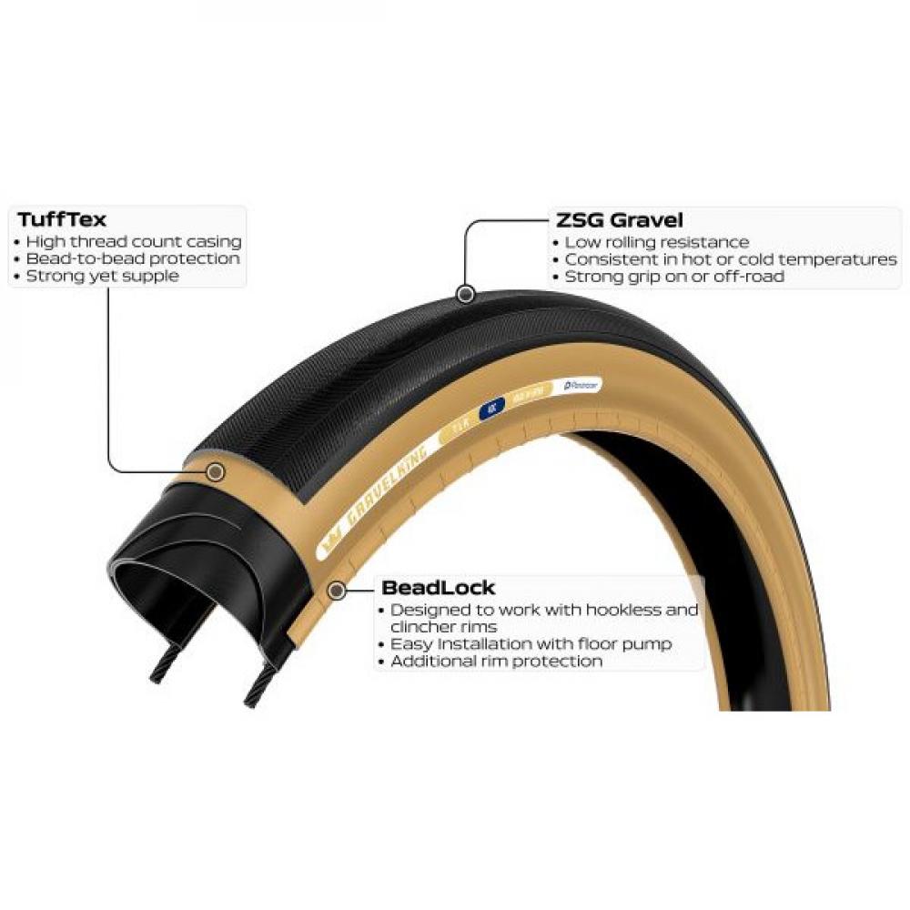 Panaracer GravelKing Slick 28-622 schwarz/braun TLR faltbar, Zero Slip Grip Compound, TuffTex-Karkasse, BeadLock-Technologie, geringer Rollwiderstand, hoher Pannenschutz