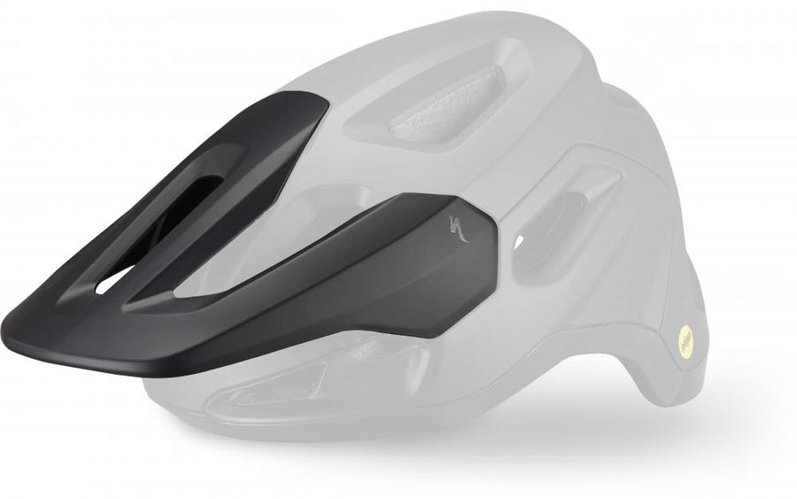 Specialized Tactic 4 MTB Helm in Schwarz mit Visier, sicherer Mountainbike-Fahrradhelm in der Seitenansicht.