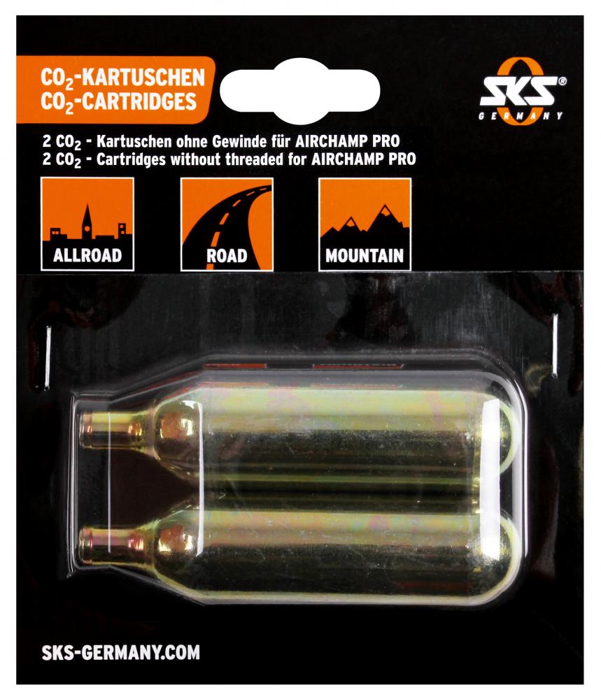 SKS CO2 Ersatzkartuschen Airchamp Pro 2 Stück â Nachfüllkartuschen für CO2-Pumpe - CO2 Kartusche - schnelles Aufpumpen kompatibel mit SKS Airchamp Pro ideal für unterwegs