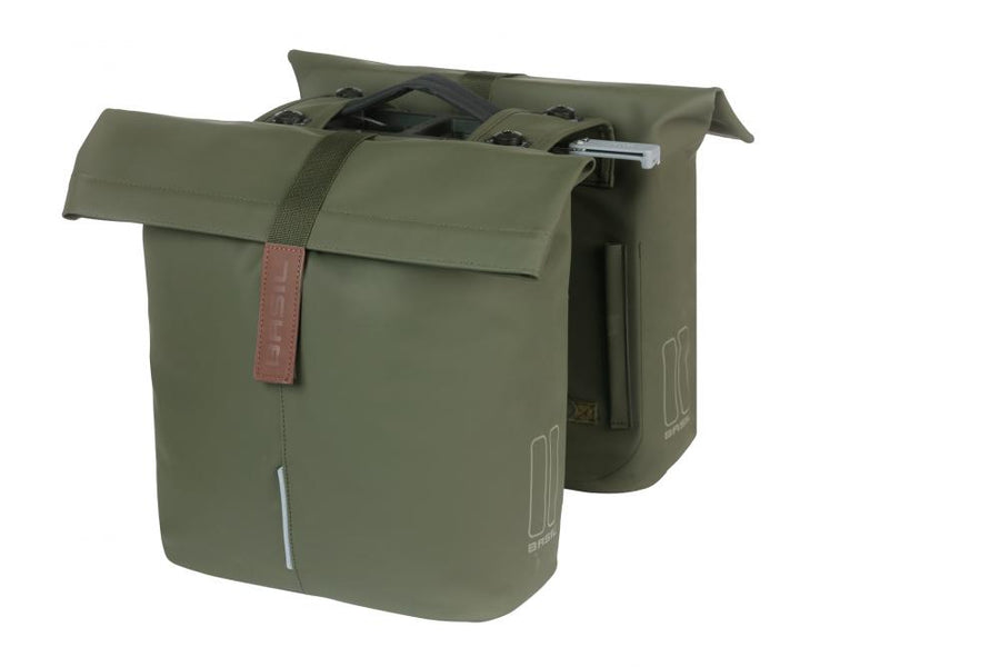 Basil City Double Pannier Bag MIK 2.0 - 28-32 Liter Doppeltasche - Doppelpacktasche - veganes Leder wasserfester Rollverschluss inkl. MIK Adapterplatte