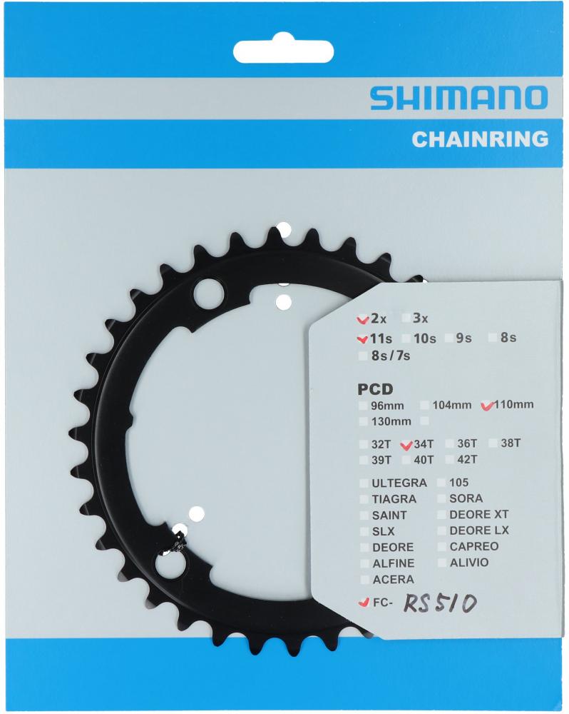 SHIMANO Kettenblatt FC-RS510 34 Zähne Schwarz - präzise Schaltperformance für Kompaktkurbeln
