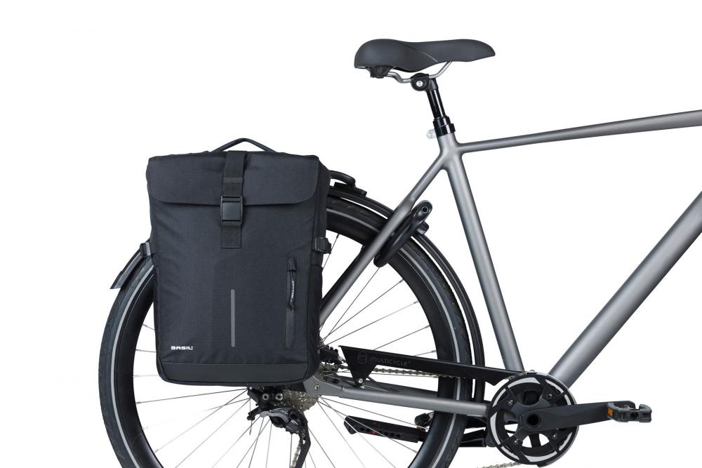 Basil Move Doppelpacktasche MIK 30 Liter - schwarz, wasserabweisend, inkl. Regenhülle, mit MIK-Adapterplatte
