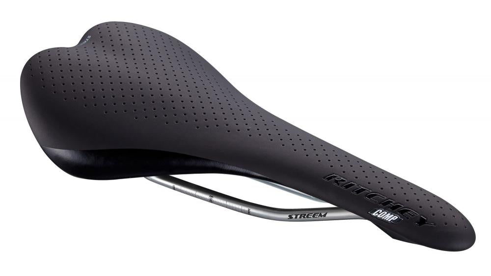 Ritchey Comp Streem Fahrradsattel, schwarz, perforiert, mit Stahlstreben.