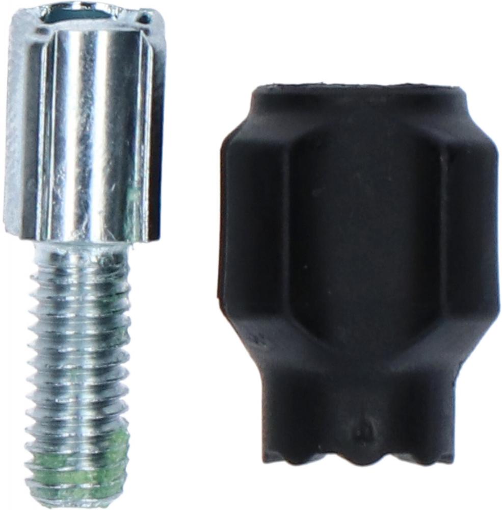 Shimano SL-M370 Kabel-Einstellschraube zur Feineinstellung von Fahrrad-Schaltzügen mit schwarzer Einstellkappe.