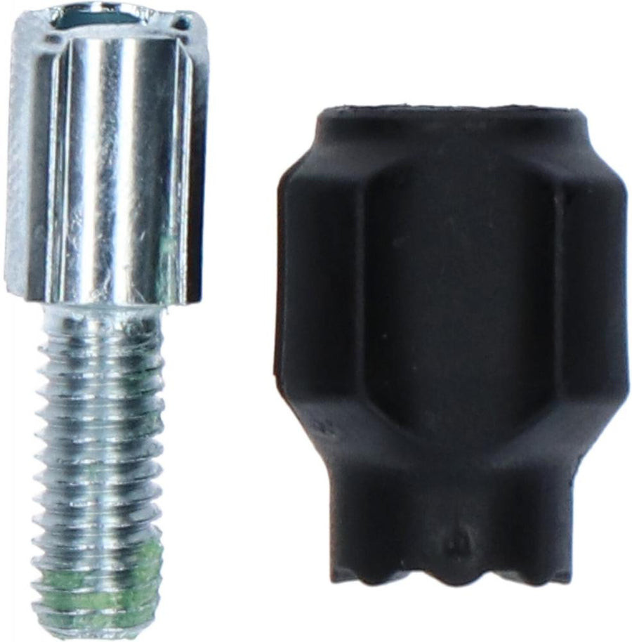 Shimano SL-M370 Kabel-Einstellschraube zur Feineinstellung von Fahrrad-Schaltzügen mit schwarzer Einstellkappe.