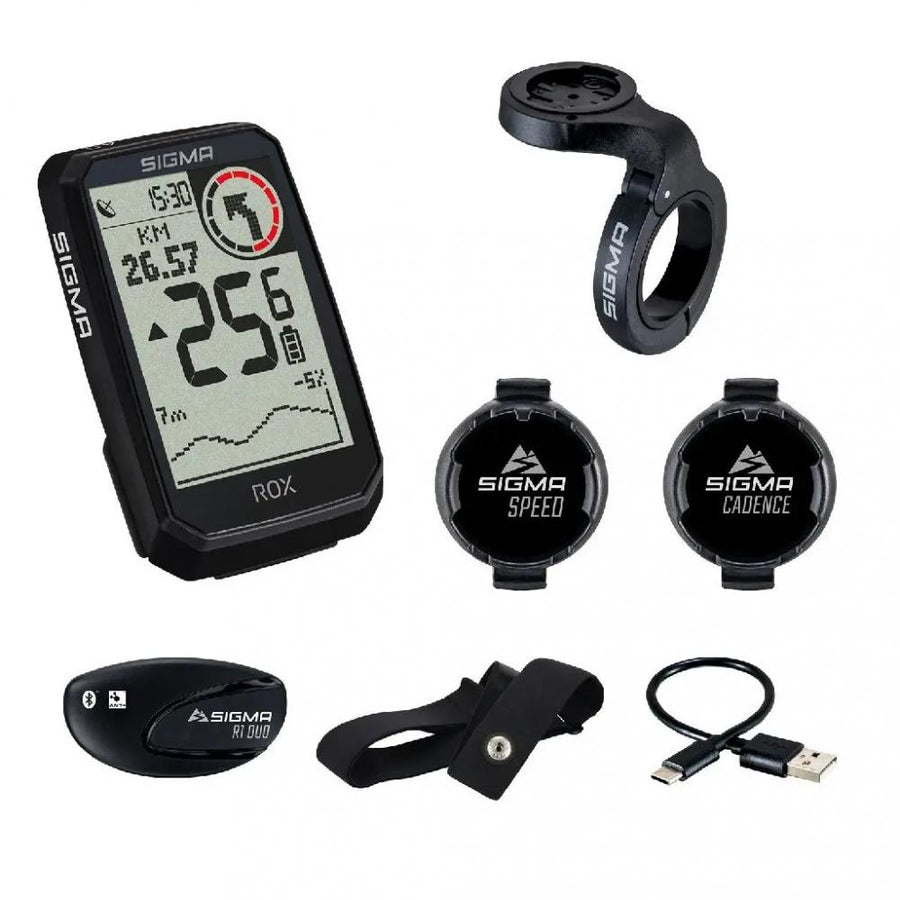 Sigma Sport ROX 4.0 Endurance Sensor Set weiss - GPS Fahrradcomputer mit Overclamp Butler, Trittfrequenz-, Geschwindigkeits- & Herzfrequenz-Sensor, USB-C, IPX7, 2.4 Zoll Display, Akku bis 25h