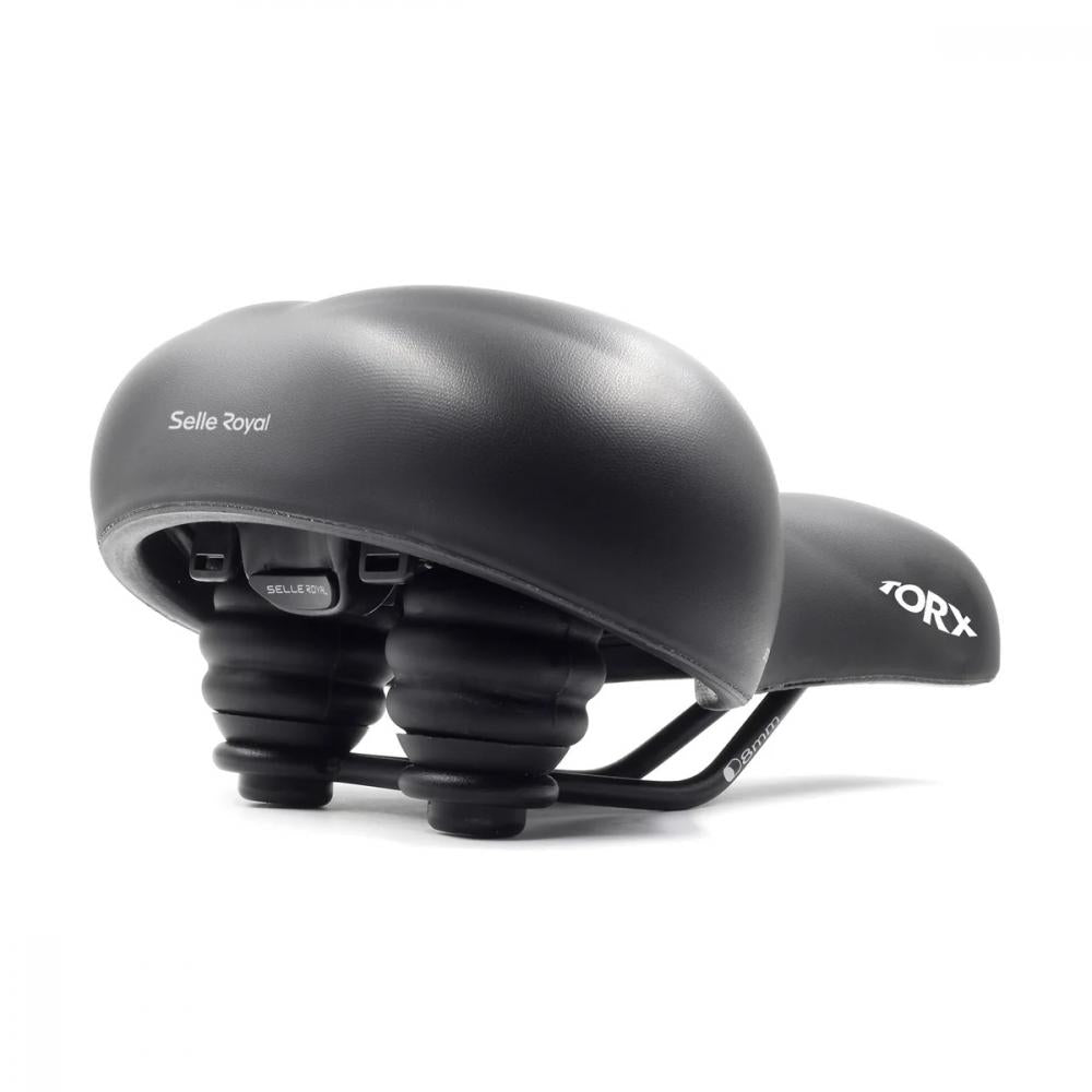 Schwarzer Selle Royal Torx Unisex Fahrradsattel 250 mm mit Elastomer-Federung.