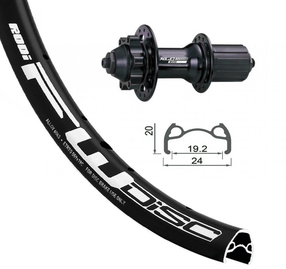 XLC Laufrad|Hinterrad 24x1.90 Zoll 6-Loch schwarz Schnellspanner 32-Loch Rodi FW Disc schwarz Nirosta-Speichen schwarz