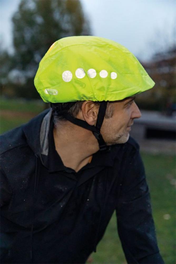 ABUS Regenkappe Neongelb - wasserabweisend, Signalhelm-Überzug mit Reflektoren, universell passend
