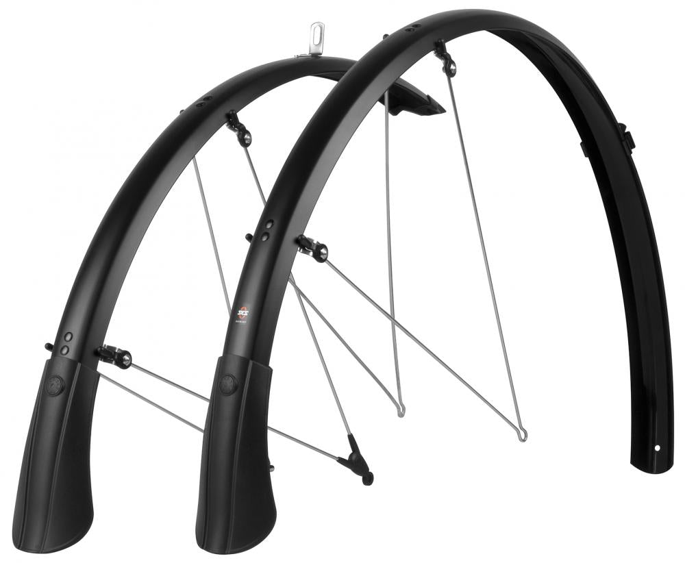 SKS Bluemels Matt 28\" Schutzblech-Set, schwarz, 45 mm breit, für 28\" Reifen (28-38 mm), robuste Aluminium-Kunststoff-Sandwichkonstruktion, ASR-Sicherheitssystem, inkl. Edelstahlstreben und Montagematerial