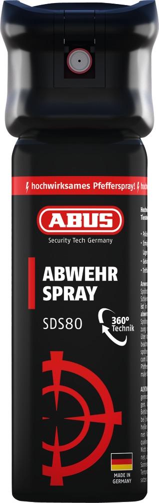 Abus Abwehrspray SDS80 D, 63 ml Pfefferspray zur Tierabwehr, 360°-Sprühtechnik, bis 5 m Reichweite, 8 s Sprühdauer, Made in Germany, ohne Blisterverpackung