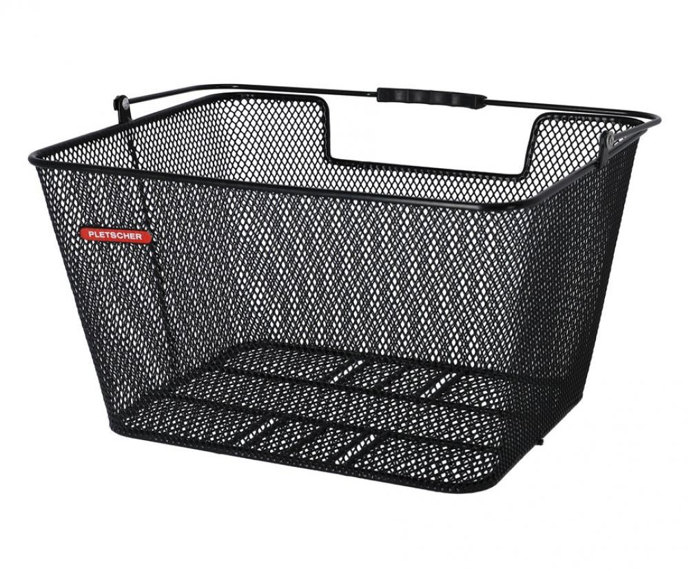 Schwarzer Pletscher Fahrrad-Hinterradkorb (40x31x22cm, feinmaschig, 8kg Traglast) für Einkäufe & Alltag.