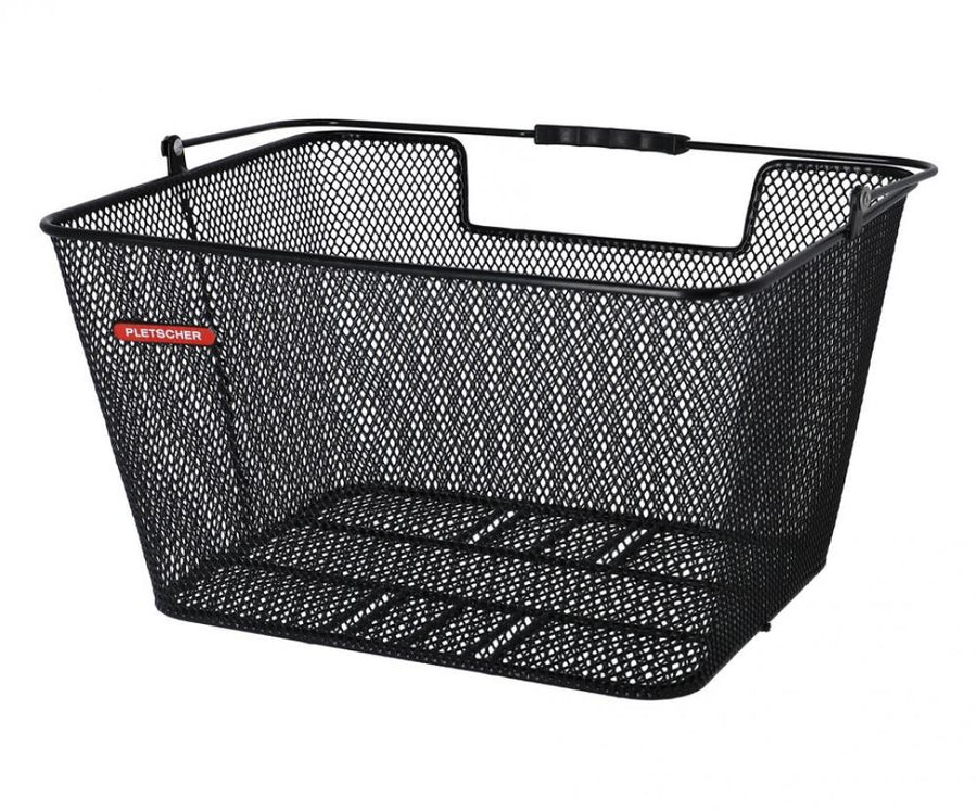 Schwarzer Pletscher Fahrrad-Hinterradkorb (40x31x22cm, feinmaschig, 8kg Traglast) für Einkäufe & Alltag.