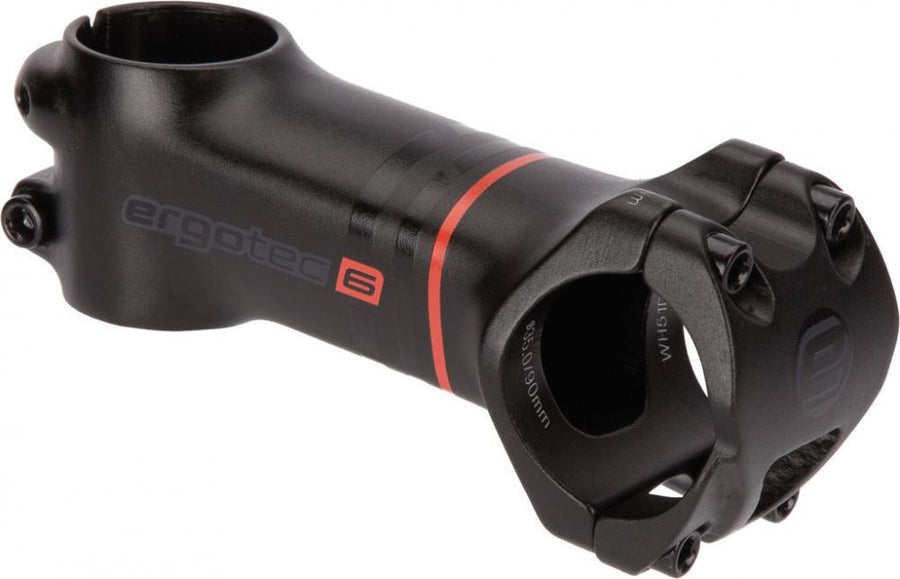 Schwarzer Ergotec Ahead Vorbau Ray aus Aluminium, 35mm Lenkerklemmung, 7 Grad, 110mm.