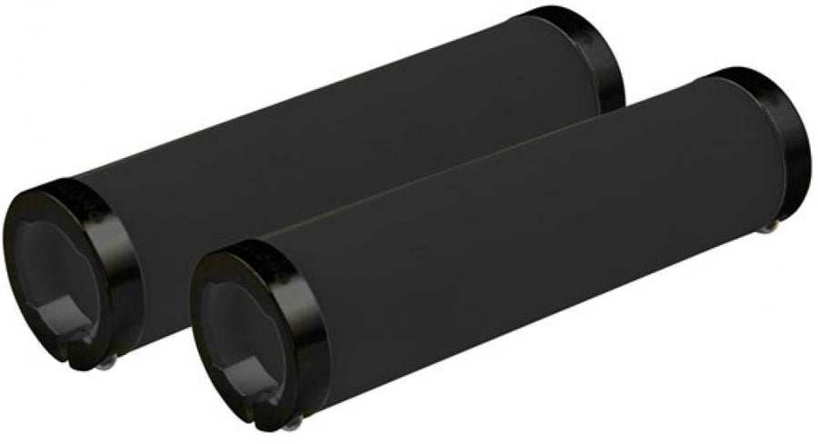 Zwei schwarze Longus Fluo Fahrradgriffe für Standard-Lenkerdurchmesser mit sicherem, rutschfestem Halt.