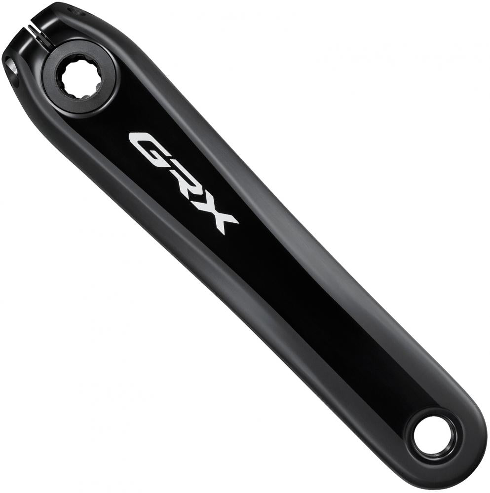 Schwarzer SHIMANO GRX FC-RX820-1 Kurbelarm mit weißem GRX Logo.