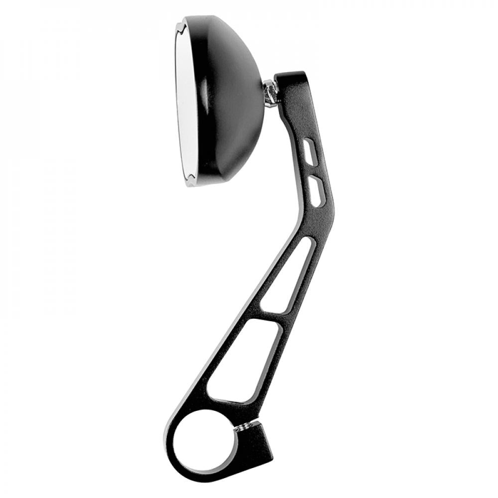 Ergotec Fahrradspiegel M-88, schwarzer Rückspiegel mit ovalem Kopf und Skelettarm zur Lenkerbefestigung.