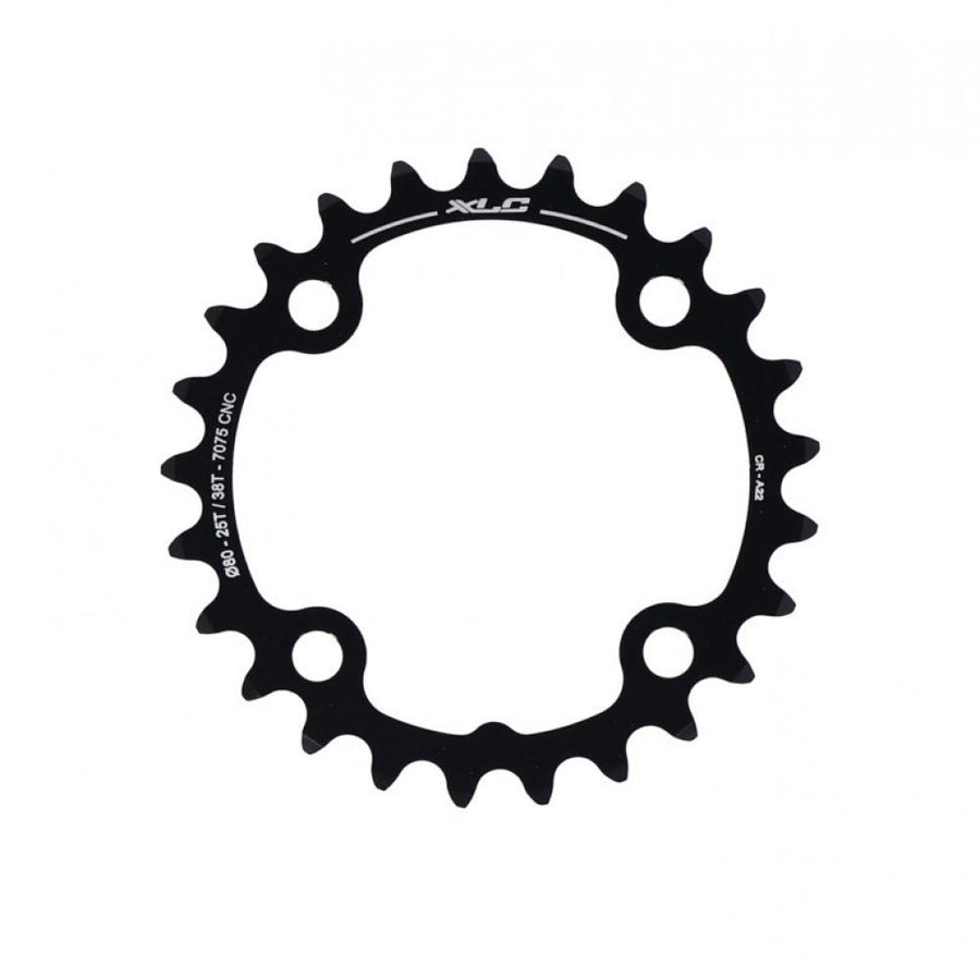 Schwarzes XLC Kettenblatt CR-A22 25 Zähne, Ø80mm, Sram 2x10 speed, aus 7075 CNC Aluminium.