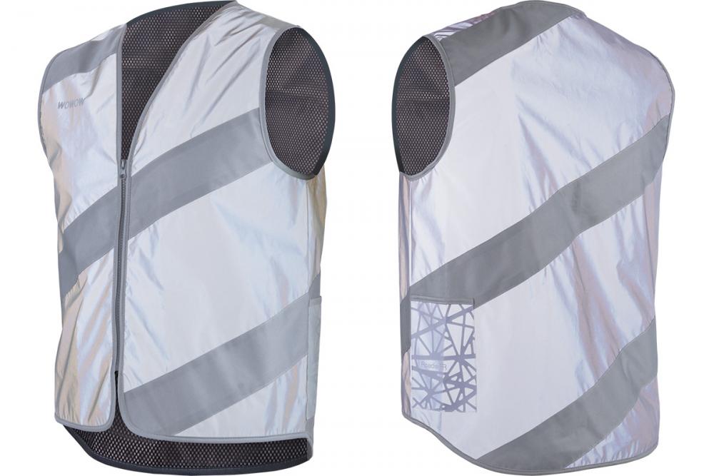 WOWOW Roadie FR Reflexweste, vollständig reflektierend, atmungsaktiv, mit Reißverschluss, verlängertem Rückenteil und seitlicher Tasche, Größe XL