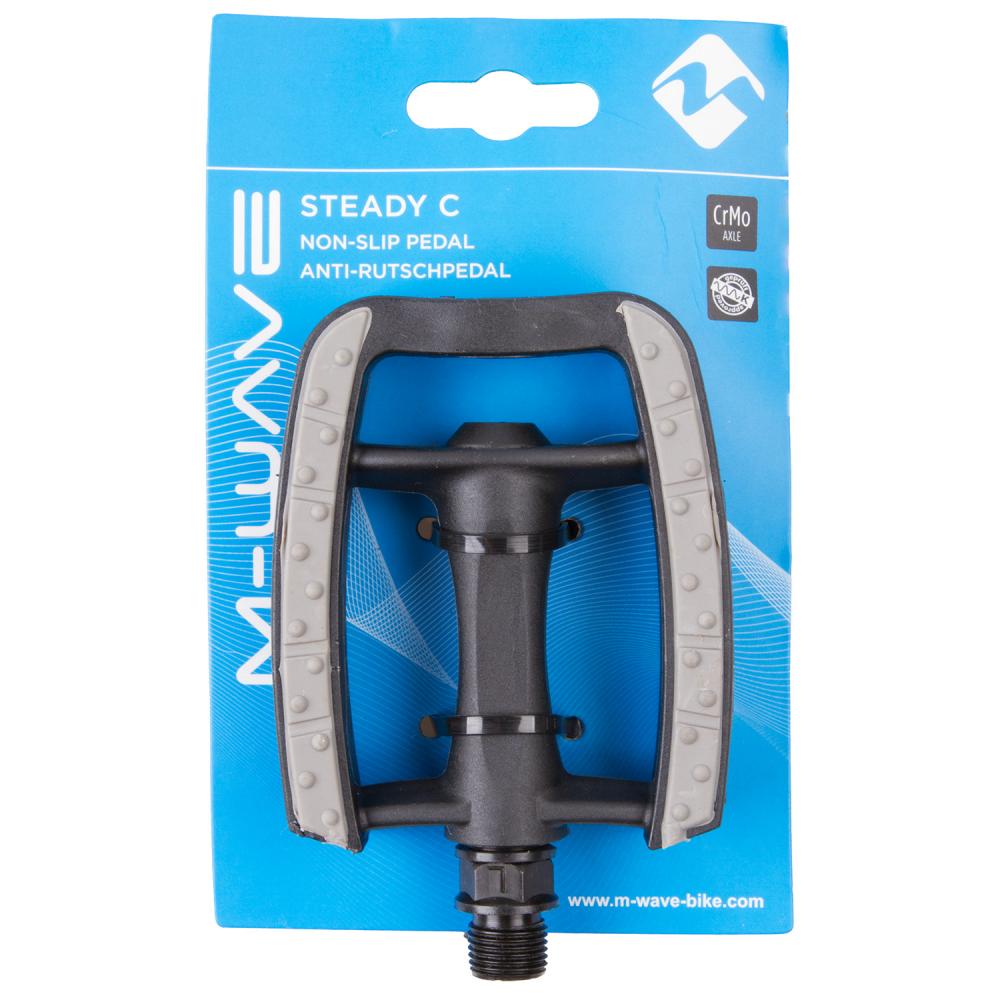 M-WAVE Steady-C Eco Antirutschpedale 1 Paar schwarz - Thermokunststoffkörper, CrMo-Achse 9/16\", gedichtete Kugellager, Trittfläche 95x80 mm, Antirutschauflage, Reflektoren, StVZO zugelassen