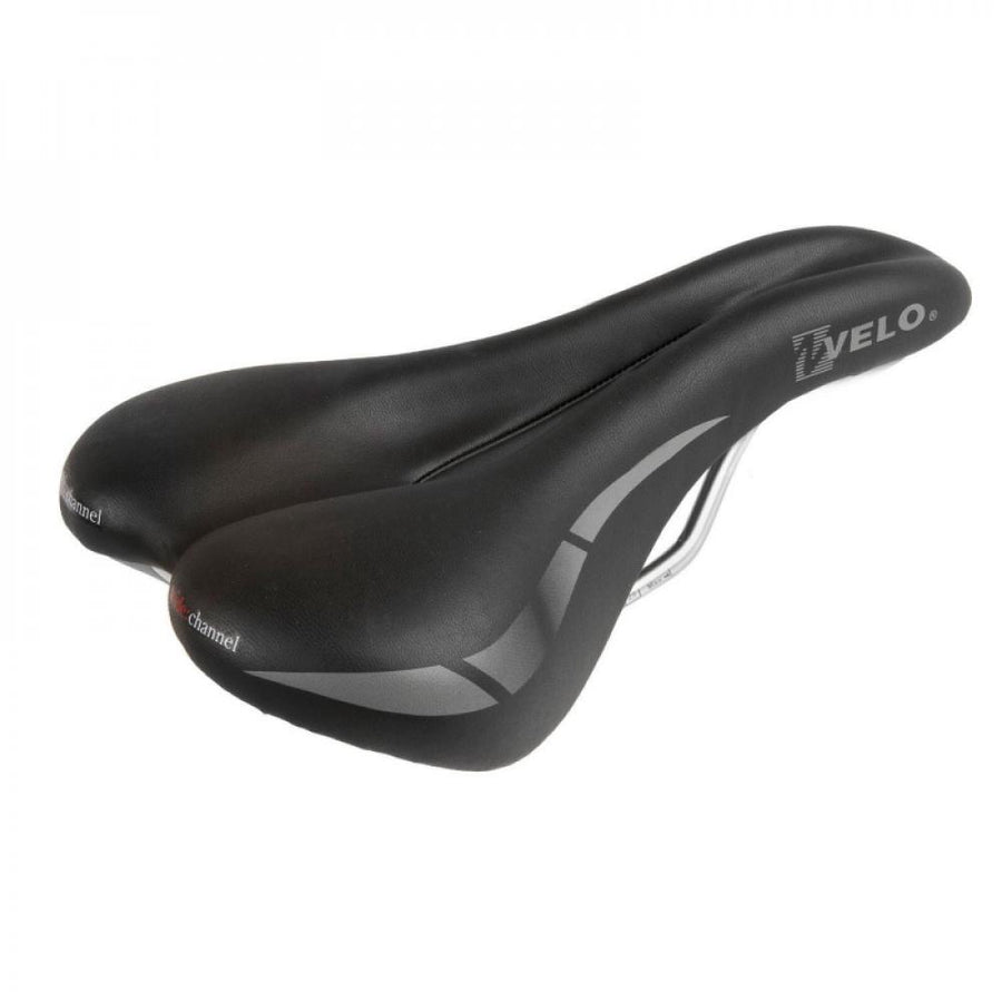 VELO Damen-Sattel Wide:Channel, schwarz, ergonomisch mit O-Zone Cut und ARC-Tech Federung für City- und Trekkingräder.