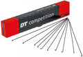 DT Swiss Competition Speichen 2.0/1.8 294 mm schwarz, robust und leicht, neben der Produktverpackung.
