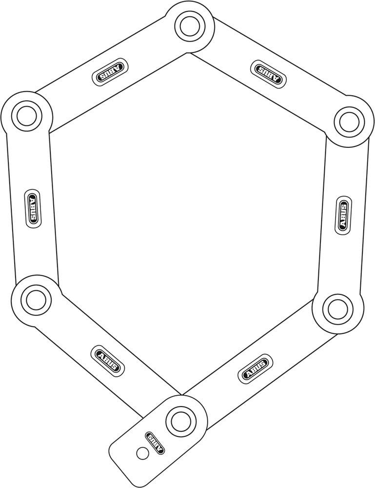Abus Faltschloss Bordo uGrip 5700 ST schwarz, als Linienzeichnung in Sechseckform dargestellt.