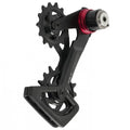 SRAM Rival XPLR E1 Schaltwerk Käfig-Kit in Schwarz mit zwei Schaltröllchen und roten Akzenten.