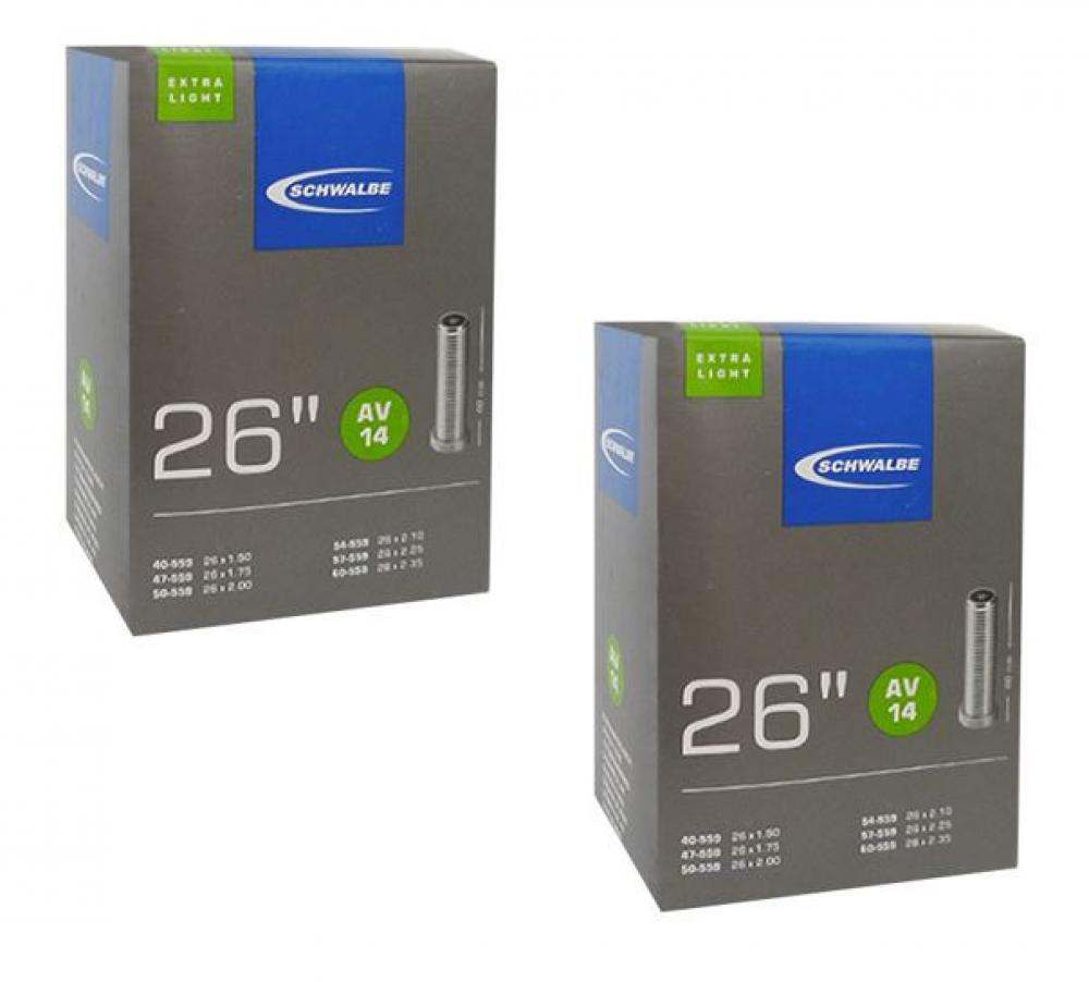 Schwalbe 2x Fahrradschlauch AV14 (40/60-559) 26 Zoll Extra Light in zwei Boxen.