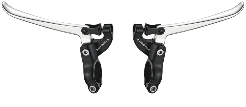 Silbernes Tektro FL 750 3-Finger Bremshebel-Set aus Aluminium für 22,2mm Lenker, Cantilever & Caliper Bremsen.