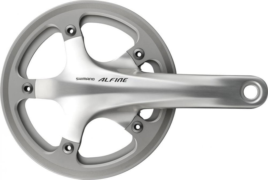 Silberne SHIMANO ALFINE FC-S501 Fahrrad Kurbelgarnitur mit 39 Zähnen.