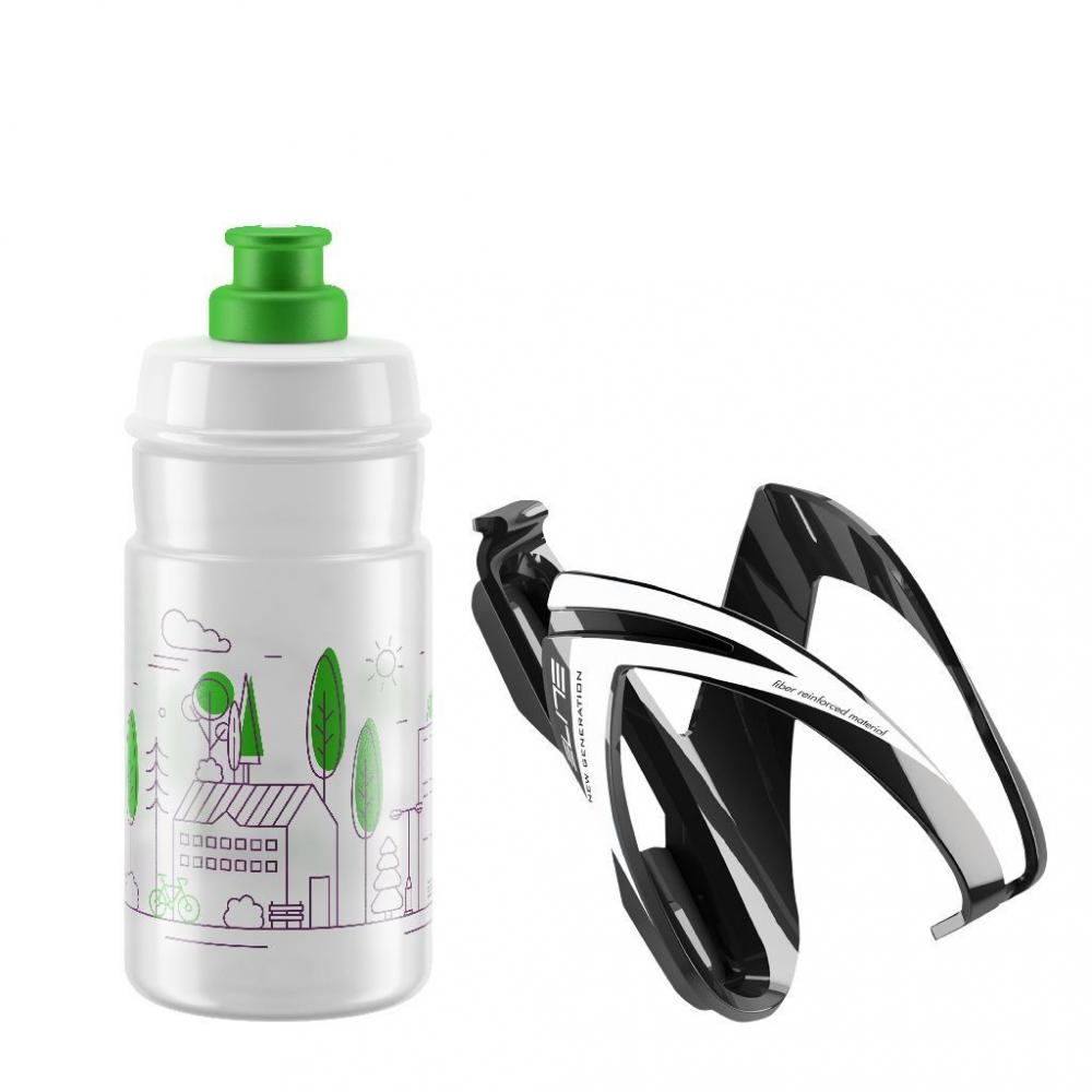 Elite Trinkflasche mit Flaschenhalter KIT CEO schwarz und Flasche JET transparent mit grün