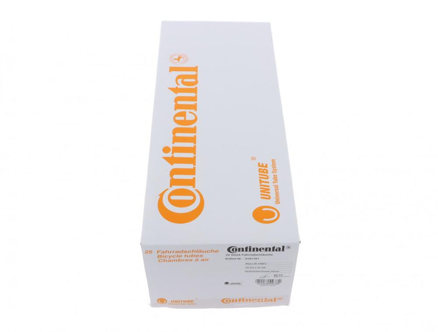 Box mit 25 Continental Conti Race Fahrradschläuchen 28 Zoll 18/25-622/630 SV 42mm.