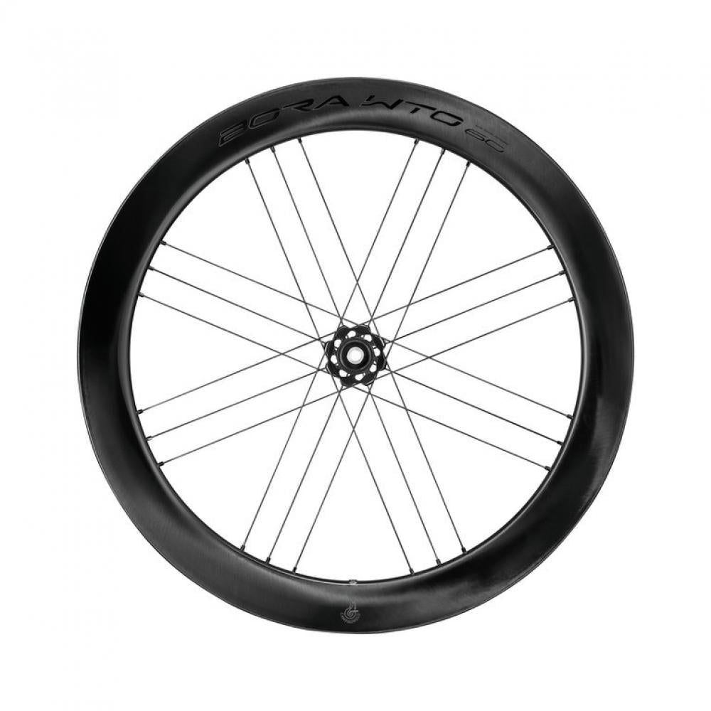 Schwarzes Campagnolo Bora WTO DB 60 Carbon VR-Laufrad für Scheibenbremse, 2-Way Fit, aerodynamisch.