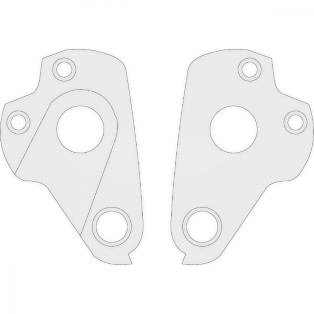 Zwei MCG Parts Schaltaugen DH-046 als Ersatzteil für CENTURION & MERIDA Fahrräder, helle Metallteile.