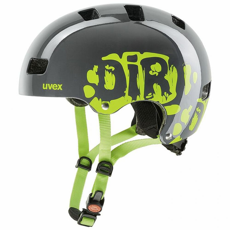 uvex kid 3 - robuster Kinder-Fahrradhelm - harte ABS-Schale - individuelle Größenanpassung mit IAS-System - 10 Belüftungsöffnungen - dirtbike grey-lime - 55-58 cm