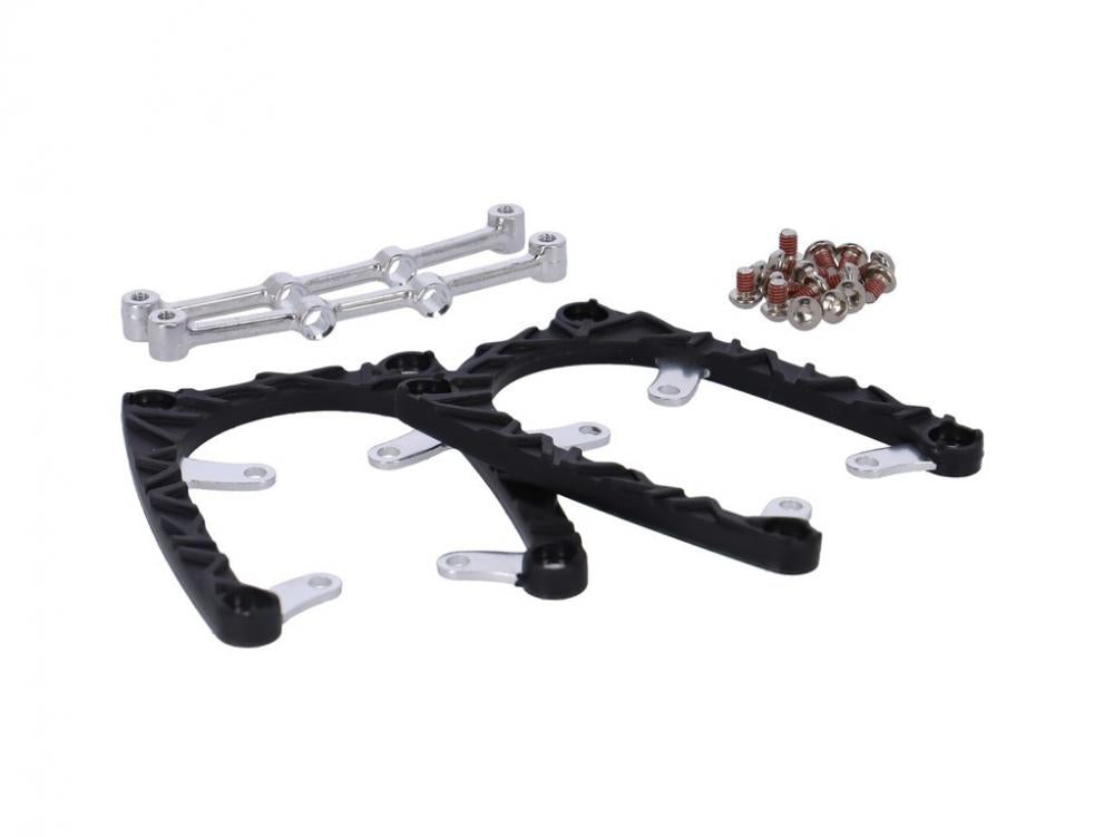Xpedo Ersatzauflagenset XCF04 für Fahrradpedale mit schwarzen Plattformen, silbernen Verbindern und Schrauben.