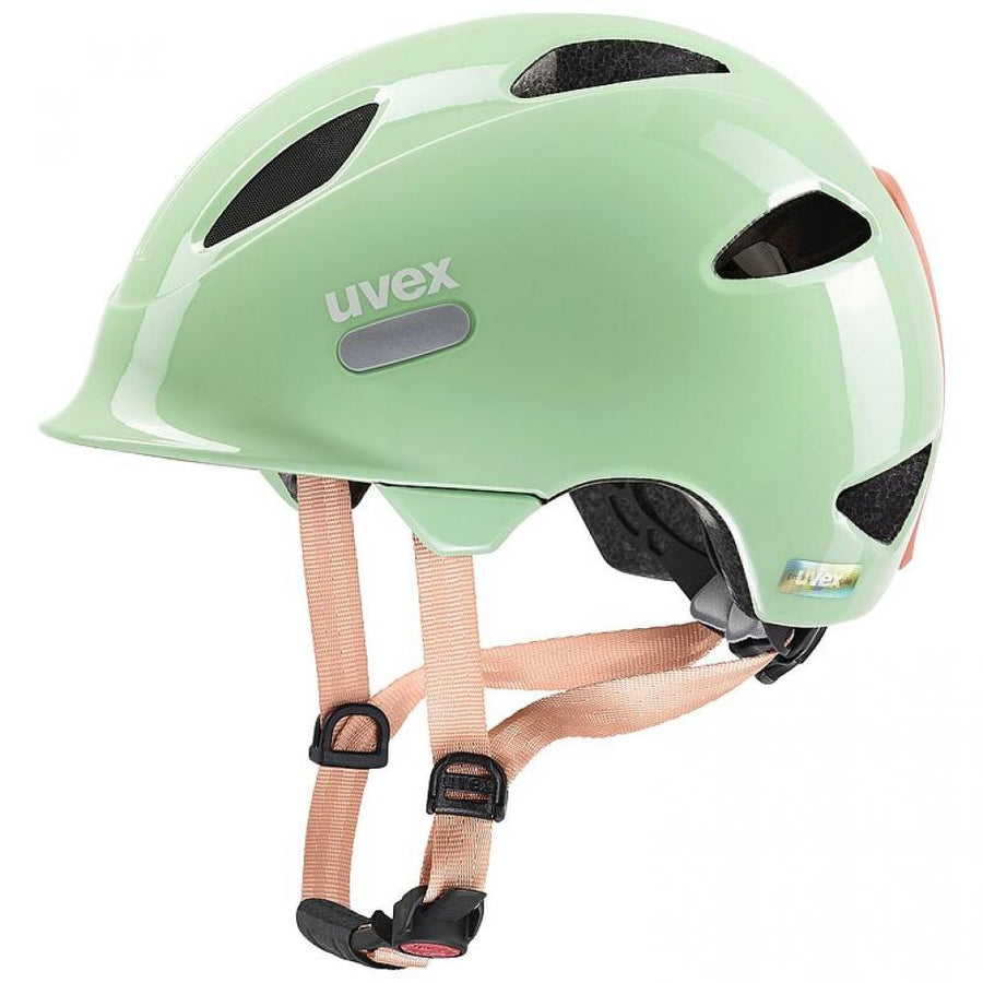 Uvex Oyo Kinderfahrradhelm mint-peach 45-50 cm  Leicht, individuell anpassbar, erweiterbar mit LED-Licht, optimaler Stirn- und Schläfenschutz, herausnehmbares Bärchen-Polster