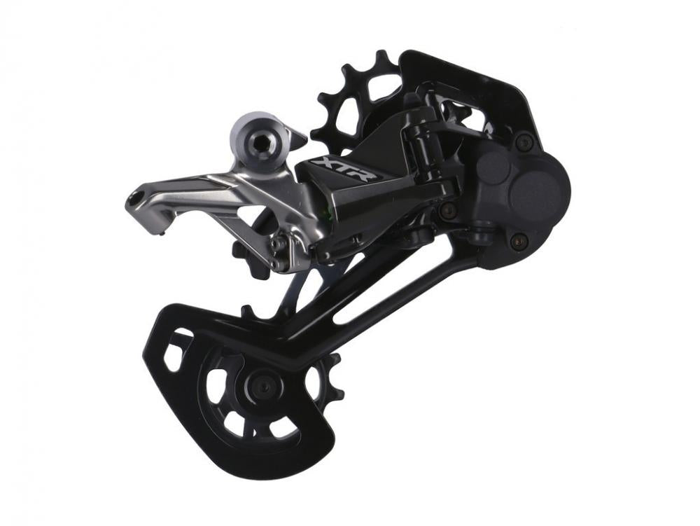 Shimano XTR RD-M9100 12-fach Schaltwerk, lang, Direktmontage für 12-fach Antriebssysteme, schwarz und silber.