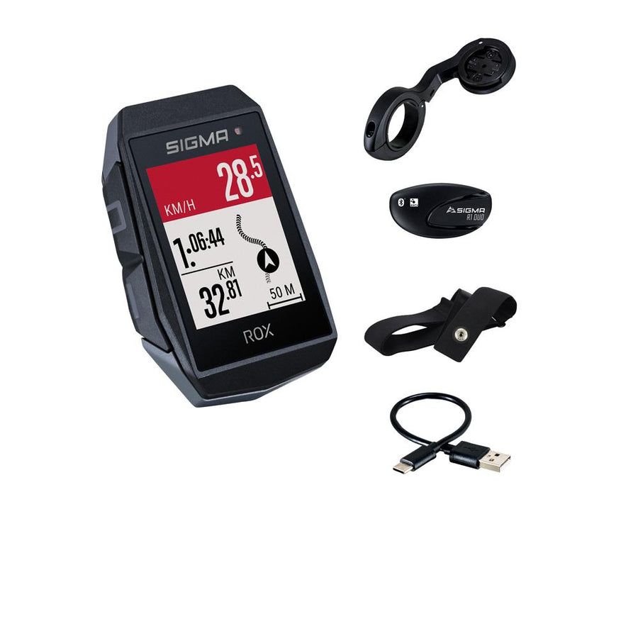 Sigma Computer ROX 11.1 EVO GPS Fahrradcomputer HR Set Schwarz - 150 Funktionen, Track-Navigation