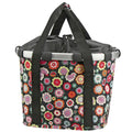 KLICKfix Reisenthel happy flowers Fahrradkorb Bikebasket, geräumige Fahrradtasche mit bunten Blumen auf Schwarz