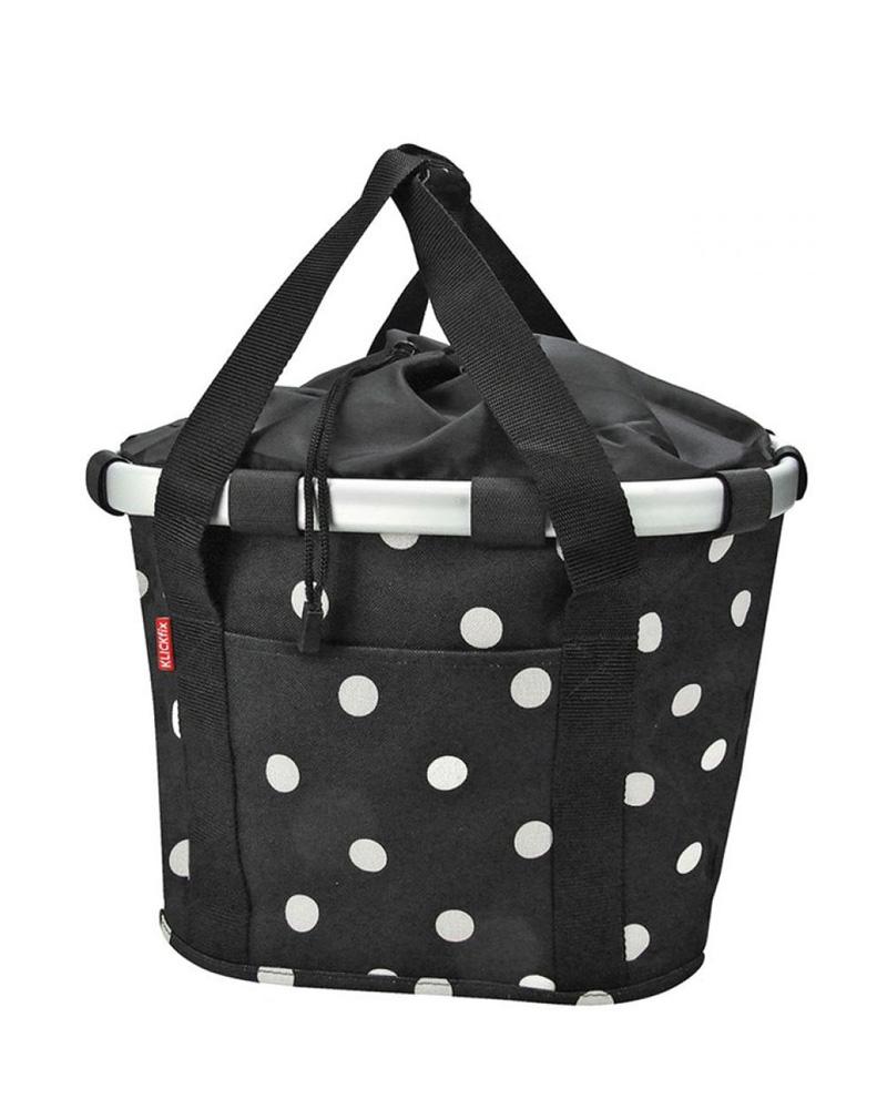 KLICKfix Reisenthel Fahrradkorb Fahrradtasche Bikebasket schwarz gepunktet mit Tragegriffen