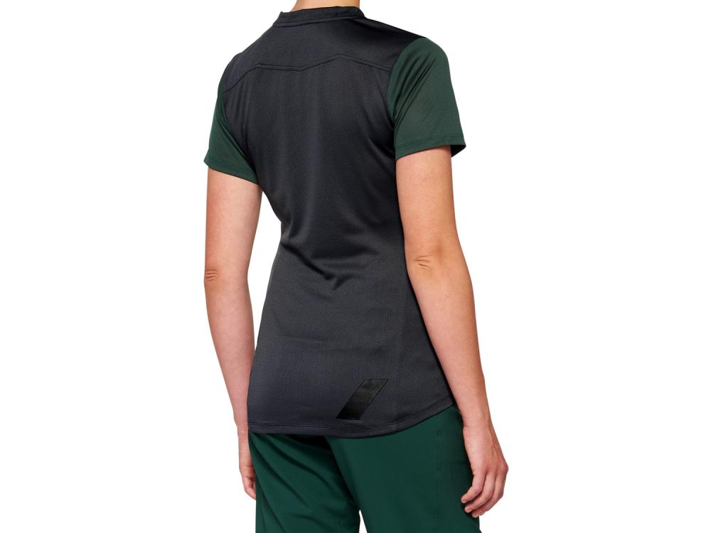 100% Ridecamp Womens Short Sleeve Jersey L Charcoal/Forest Green - atmungsaktives MTB-Trikot