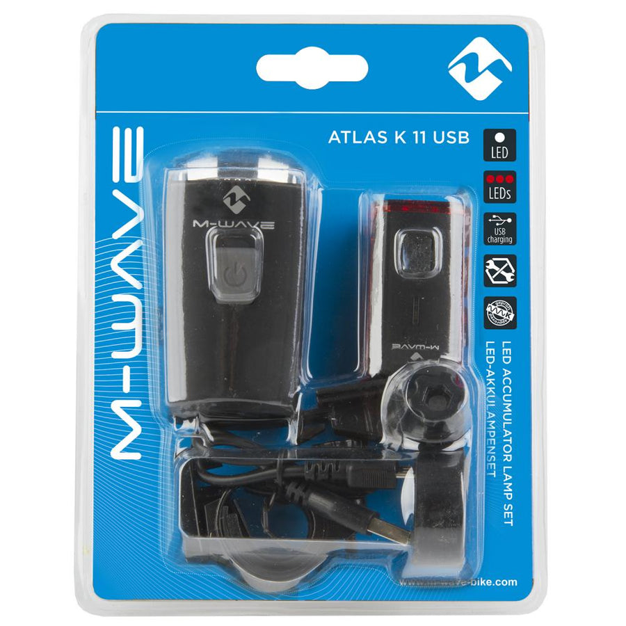 M-WAVE Akku-Beleuchtungsset ATLAS K 11 USB schwarz 28 lx