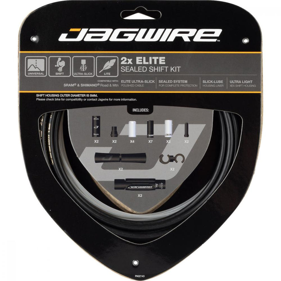 Jagwire Schaltzugset Elite Sealed Road & Mountain 2x Schwarz - Vollständiger Schutz vor Staub und Matsch